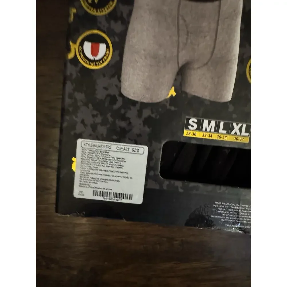 True Religion Cotton Stretch Boxer Briefs 4 Pack Black Gray Sz:Small